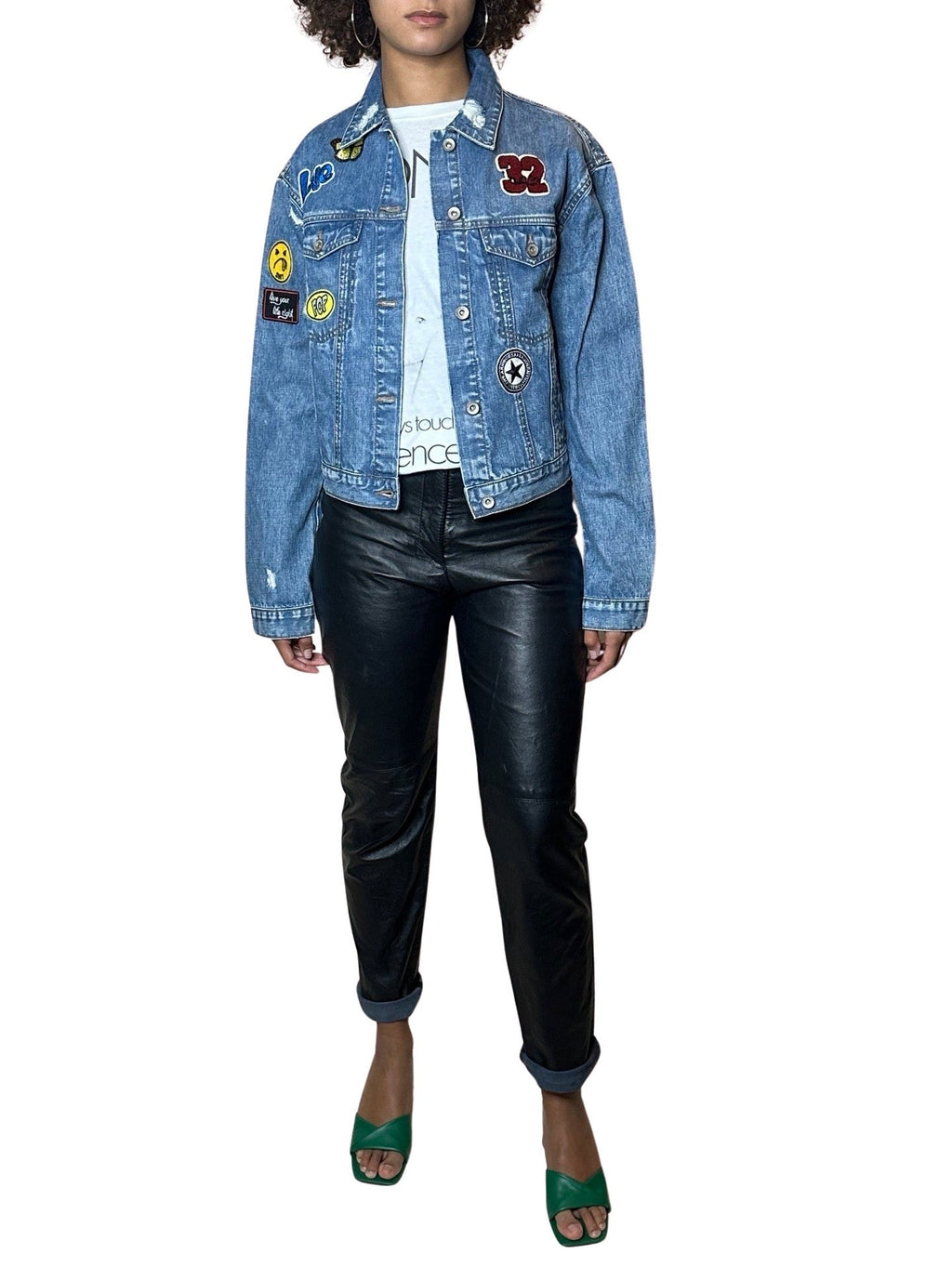 Vintage Blue Distressed Denim Patch Jacket UK 8 - 14