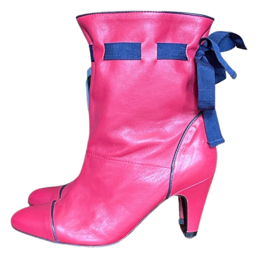 Preloved Red & Navy Leather Boots by Ravel UK 4