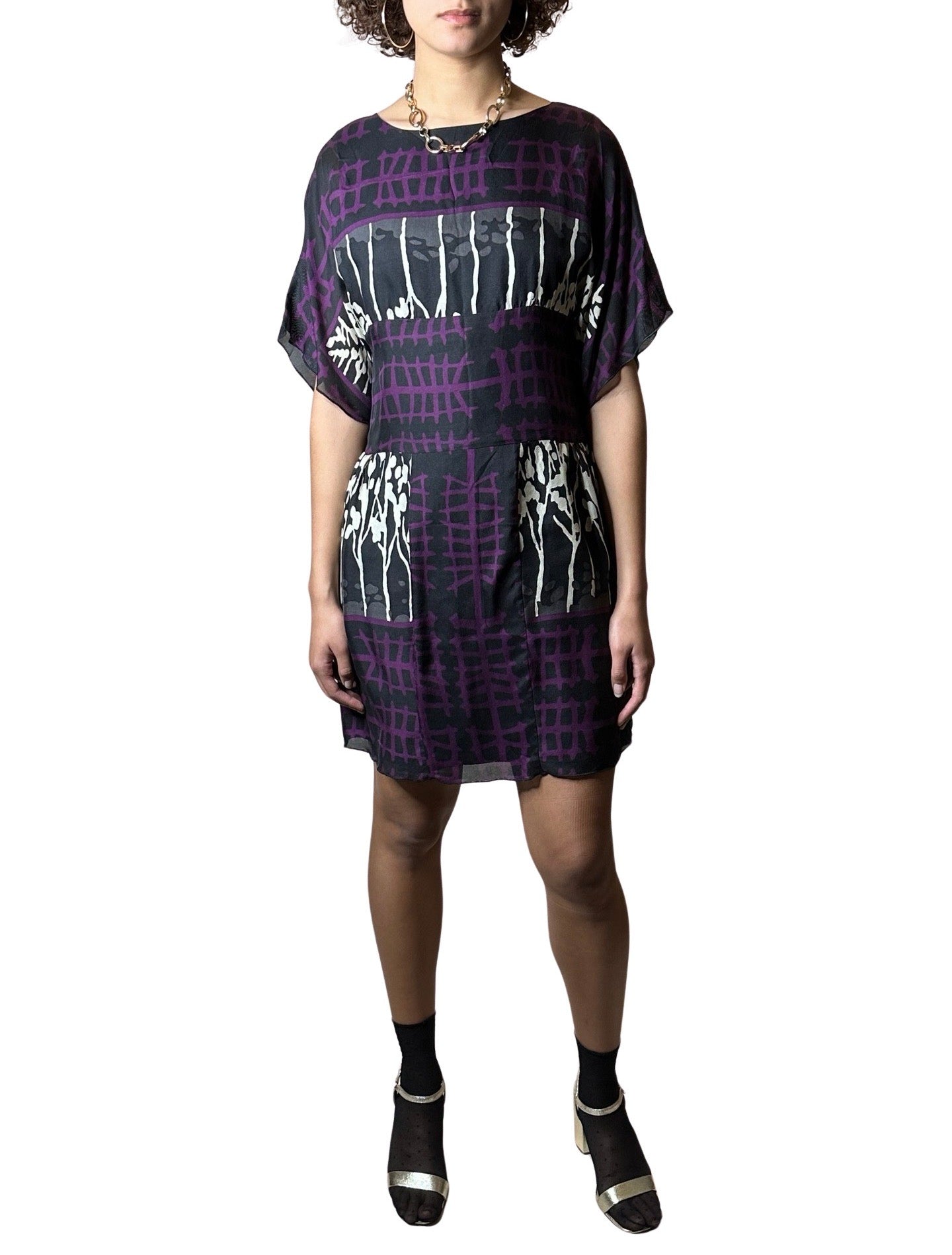 Original 1990's Vintage Purple / Black Dress UK 12 - 14