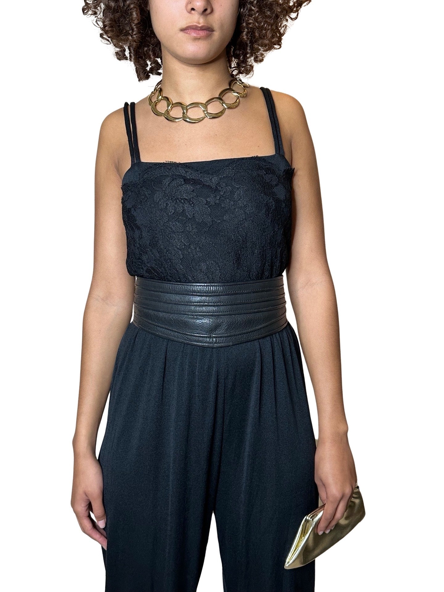 Original 1980's Vintage Jumpsuit In Black With Lace Detailing UK 12 - 14