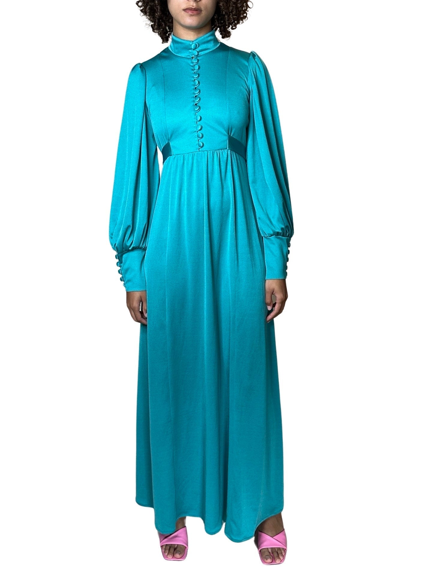Stunning 1970's Vintage Turquoise Maxi Dress UK 8 - 12