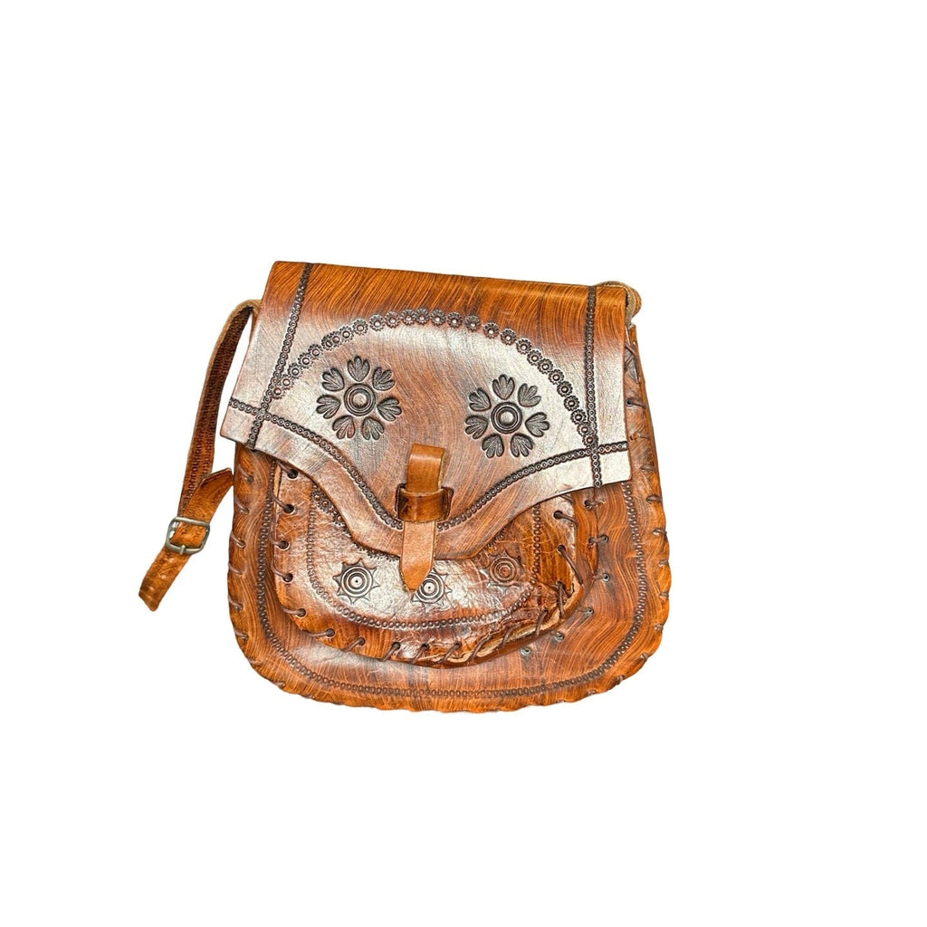 Original Vintage 1970's Brown Tooled Leather Bag