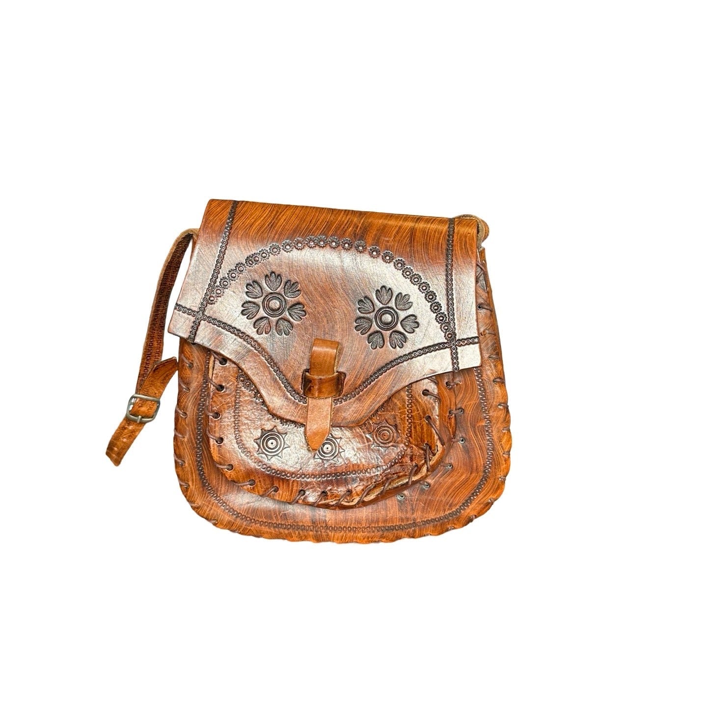 Original Vintage 1970's Brown Tooled Leather Bag