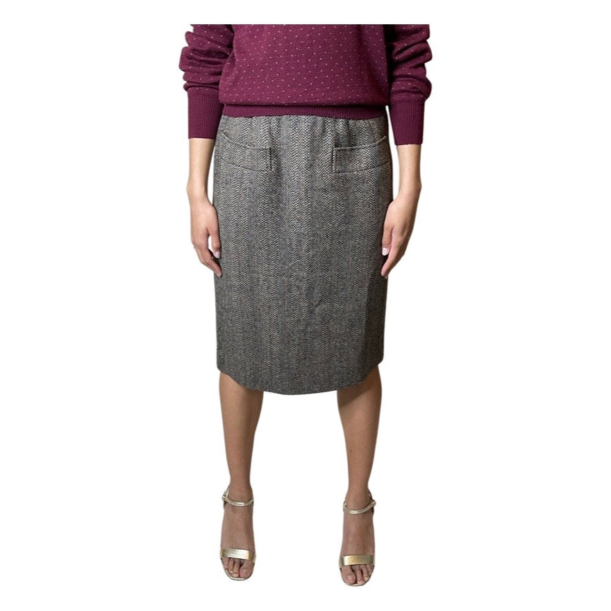 ORIGINAL VINTAGE SAINT LAURENT TWEED WOOL SKIRT UK 10 - 12