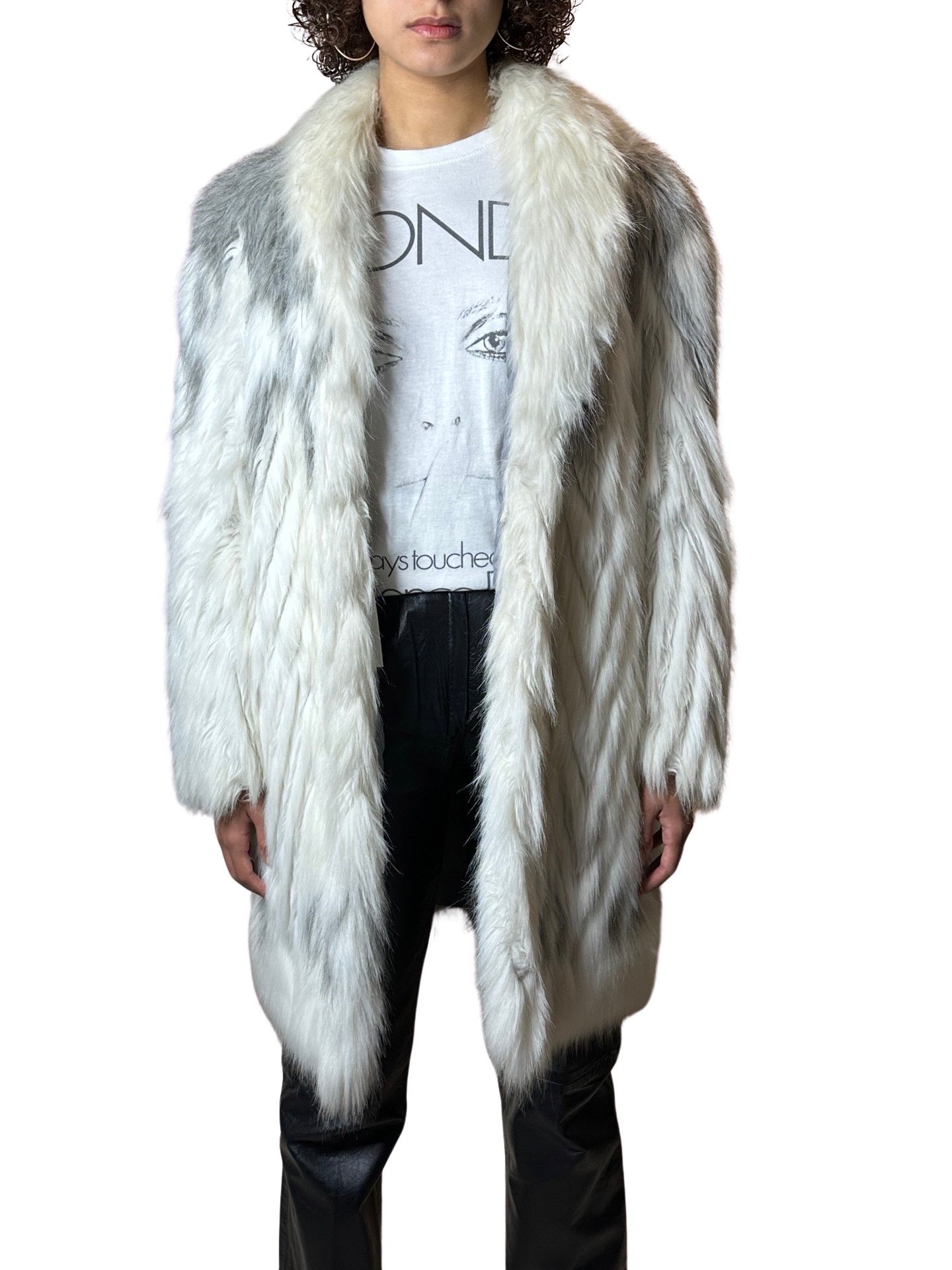 Gorgeous Original Vintage 1970's White / Grey Faux Fur Coat UK 8 - 14