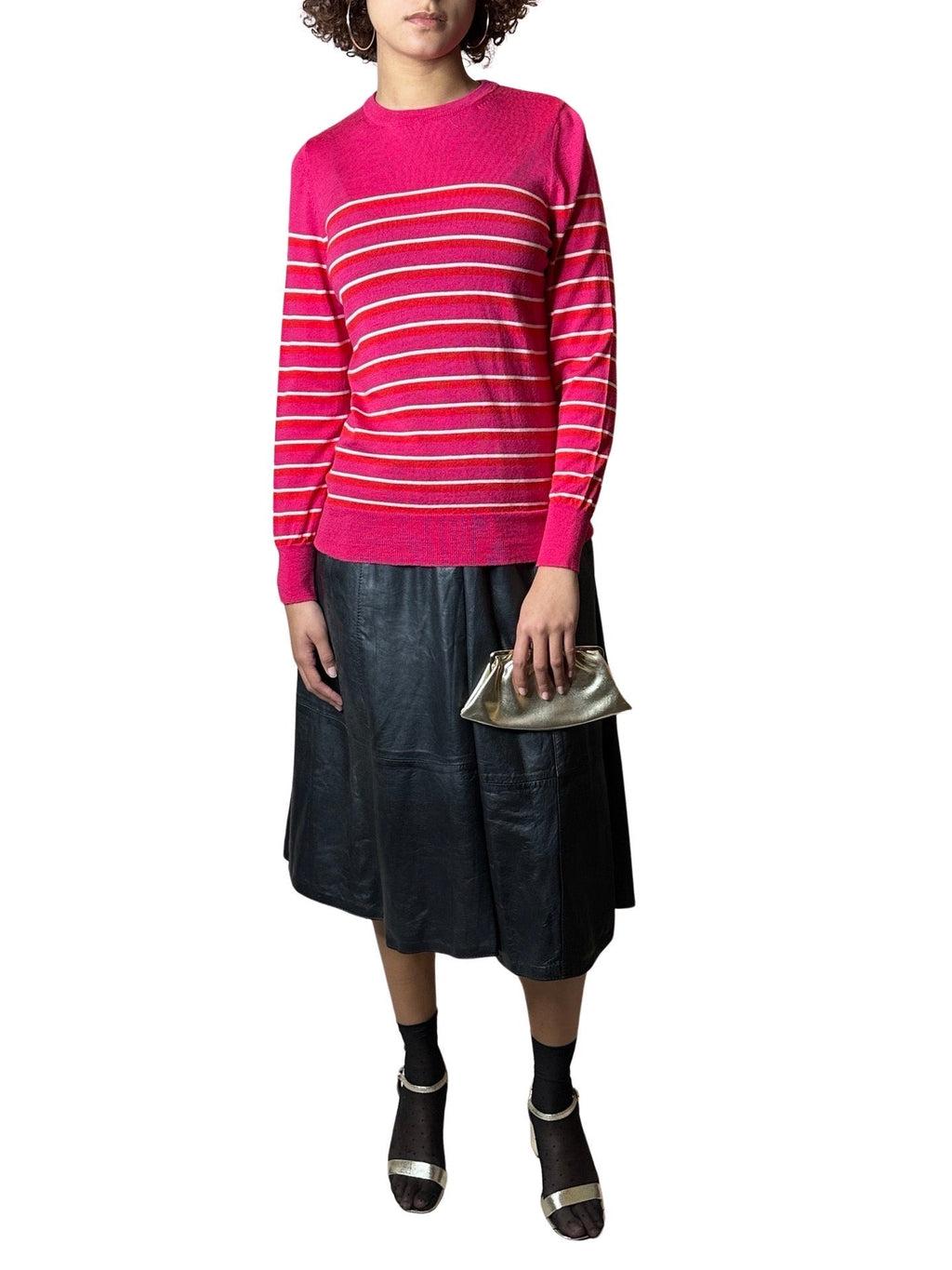 Original Vintage 1990's Merino Wool Striped Pink Jumper UK 8 - 12