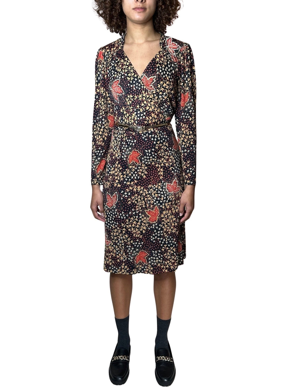 Gorgeous Virginie Autumnal Leaf Print 1970's Vintage Dress UK 8 - 12