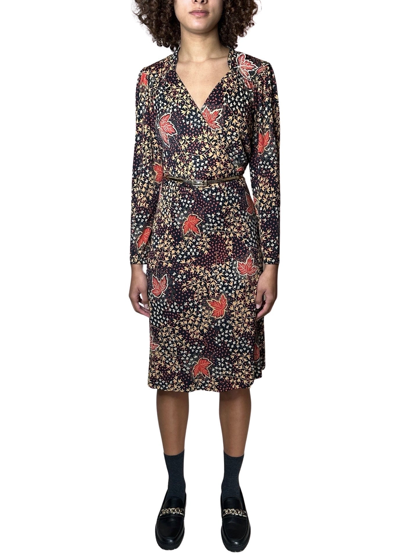 Gorgeous Virginie Autumnal Leaf Print 1970's Vintage Dress UK 8 - 12