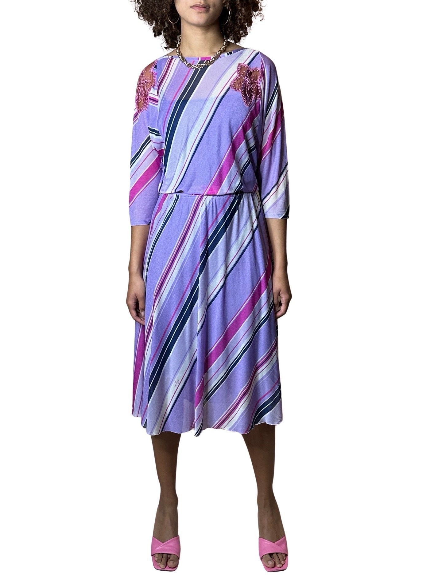 Original 1970's Vintage Virginie Paris Purple Slinky Dress UK 8 - 12