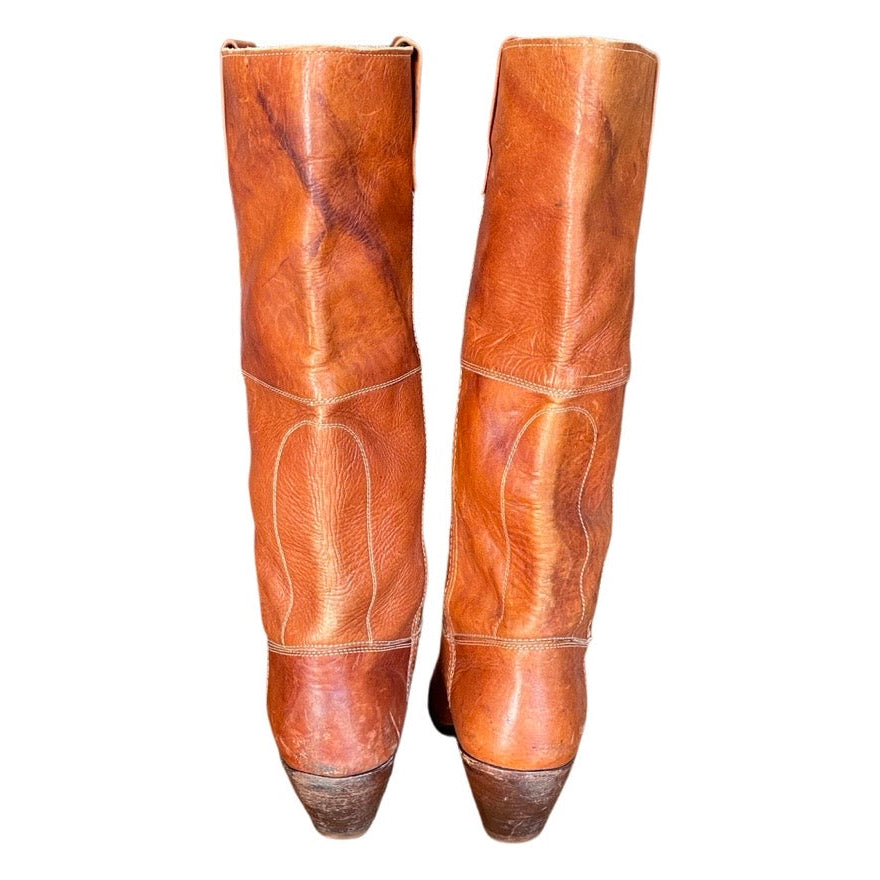 Original Vintage 1970's Brown Tan Leather Boots UK 9