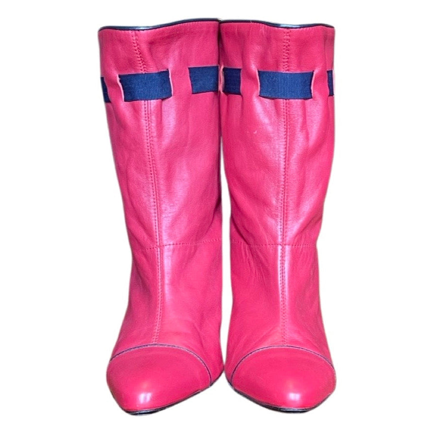 Preloved Red & Navy Leather Boots by Ravel UK 4