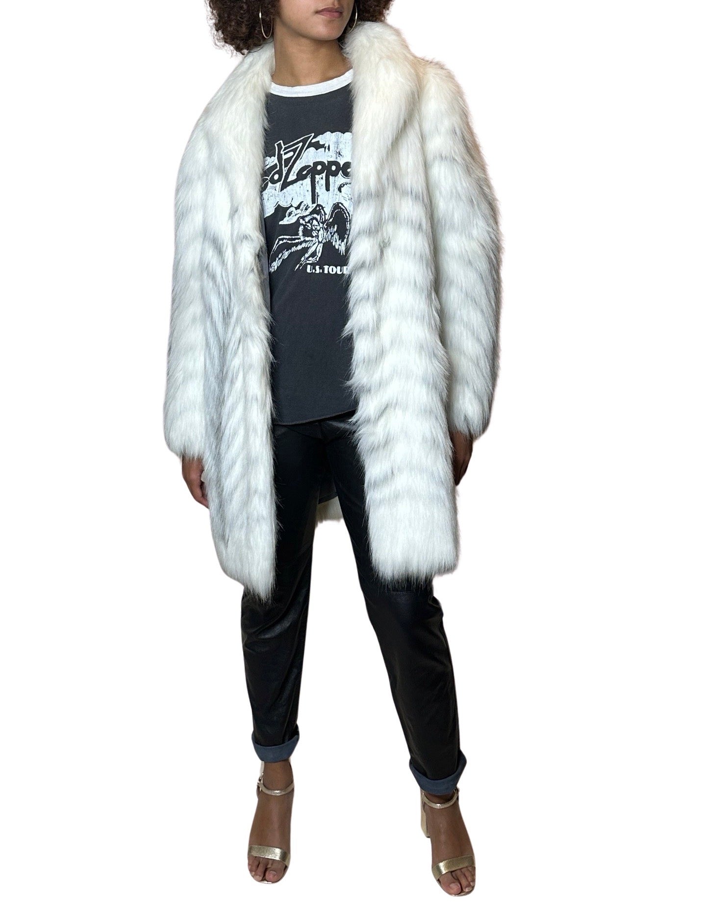 Original 1970's Vintage White Faux Fox Fur Coat UK 8 - 14