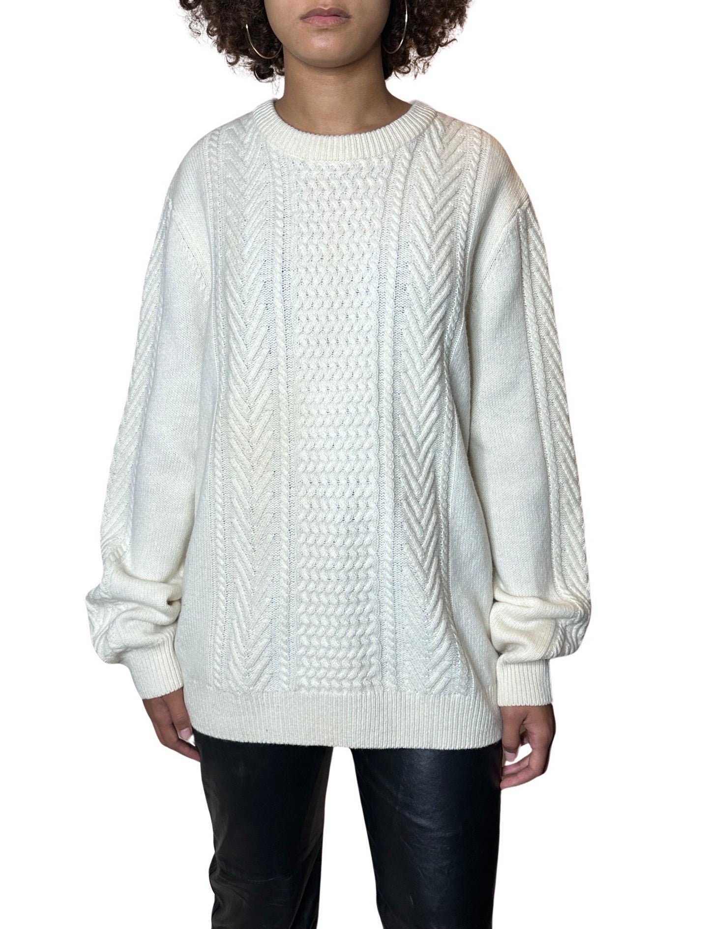 Preloved Cream Wool Mix Fishermans Jumper UK 8 - 14