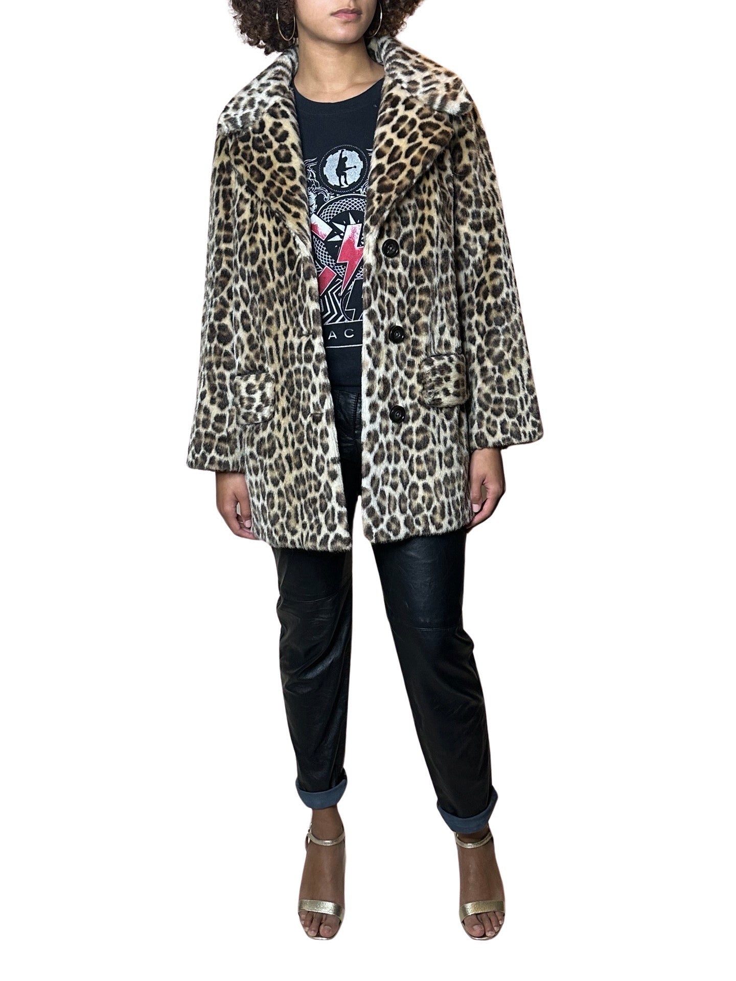 Original 1970's Vintage Leopard / Animal Print Faux Fur Coat UK 8 - 14
