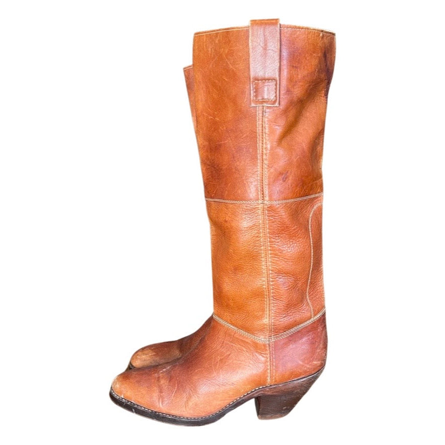 Original Vintage 1970's Brown Tan Leather Boots UK 9