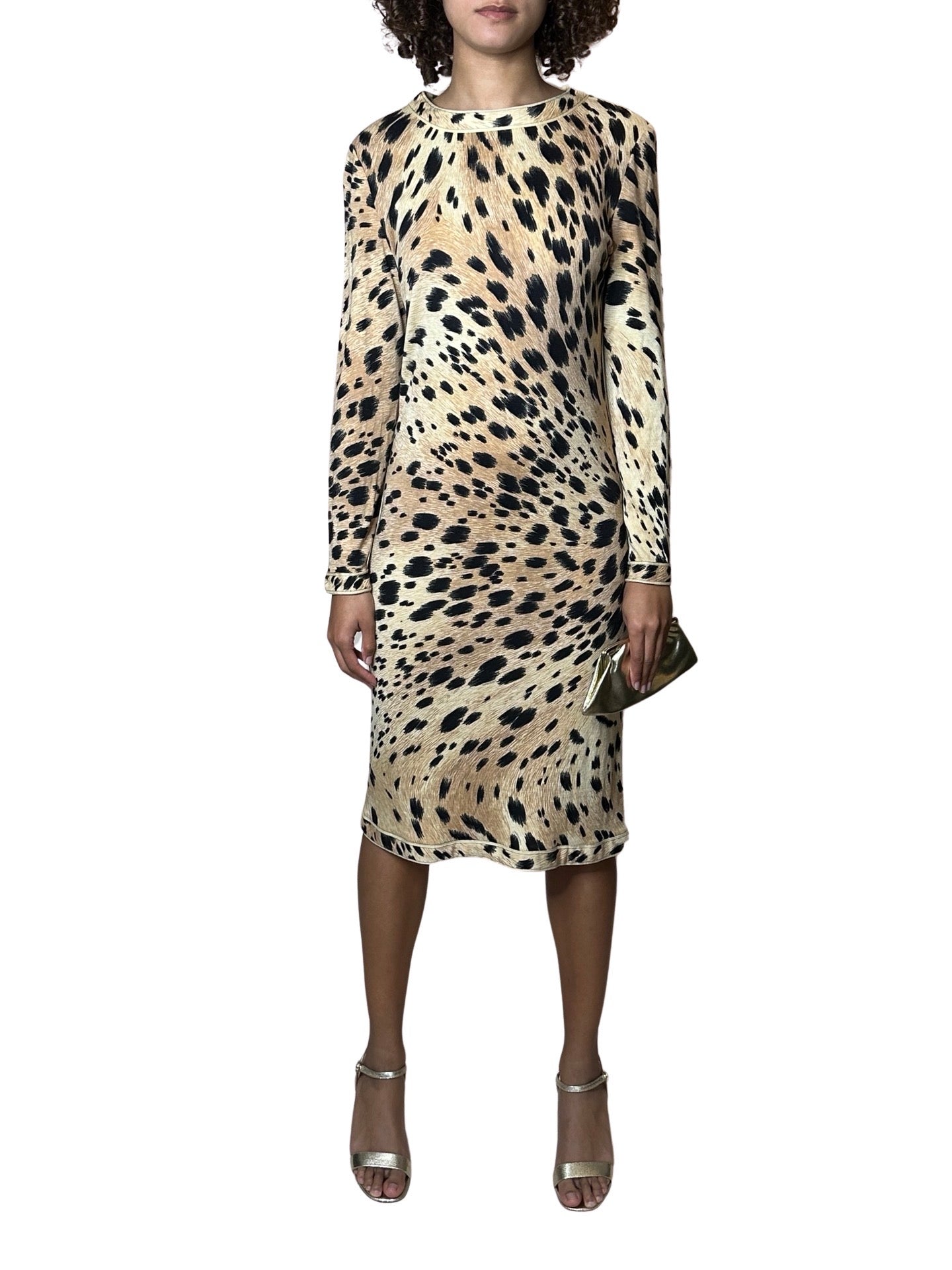 Original 1970's Vintage Leonard - Paris 100% Wool Leopard Print Dress UK 12 - 14