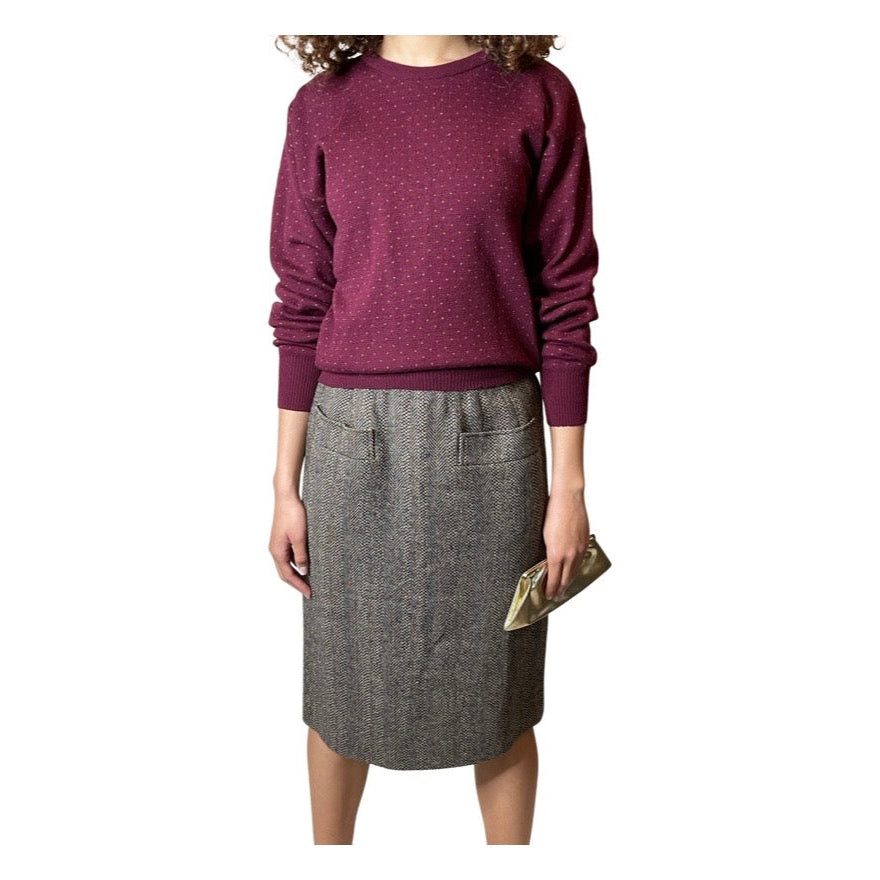 ORIGINAL VINTAGE SAINT LAURENT TWEED WOOL SKIRT UK 10 - 12