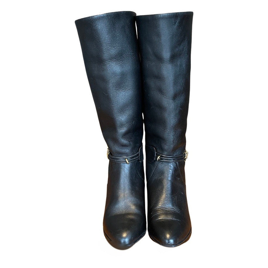Original Vintage 1980's Black Leather Boots UK 5.5
