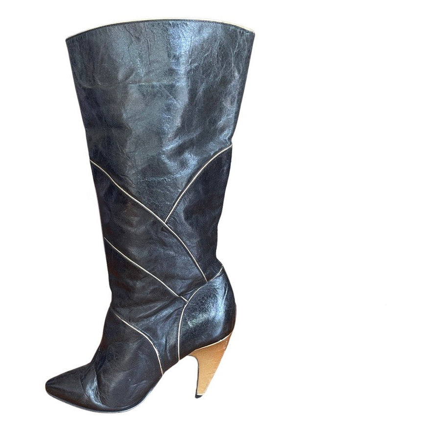 Incredible 1980's Original Vintage Black & Gold Boots UK 5