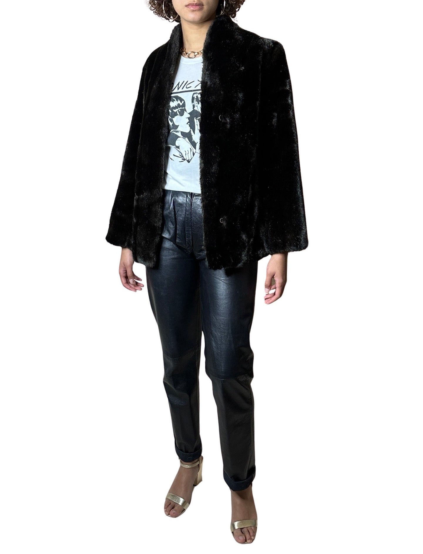 Original Vintage 1970's Dark Brown Faux Fur Coat UK 8 - 12