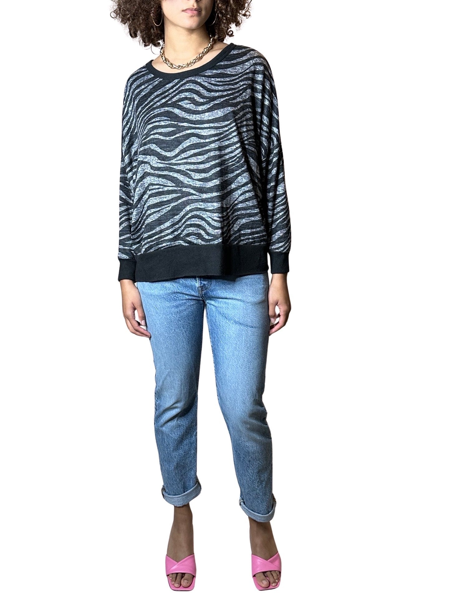 1980's Vintage Batwing Tiger Print Jumper UK 8 - 14