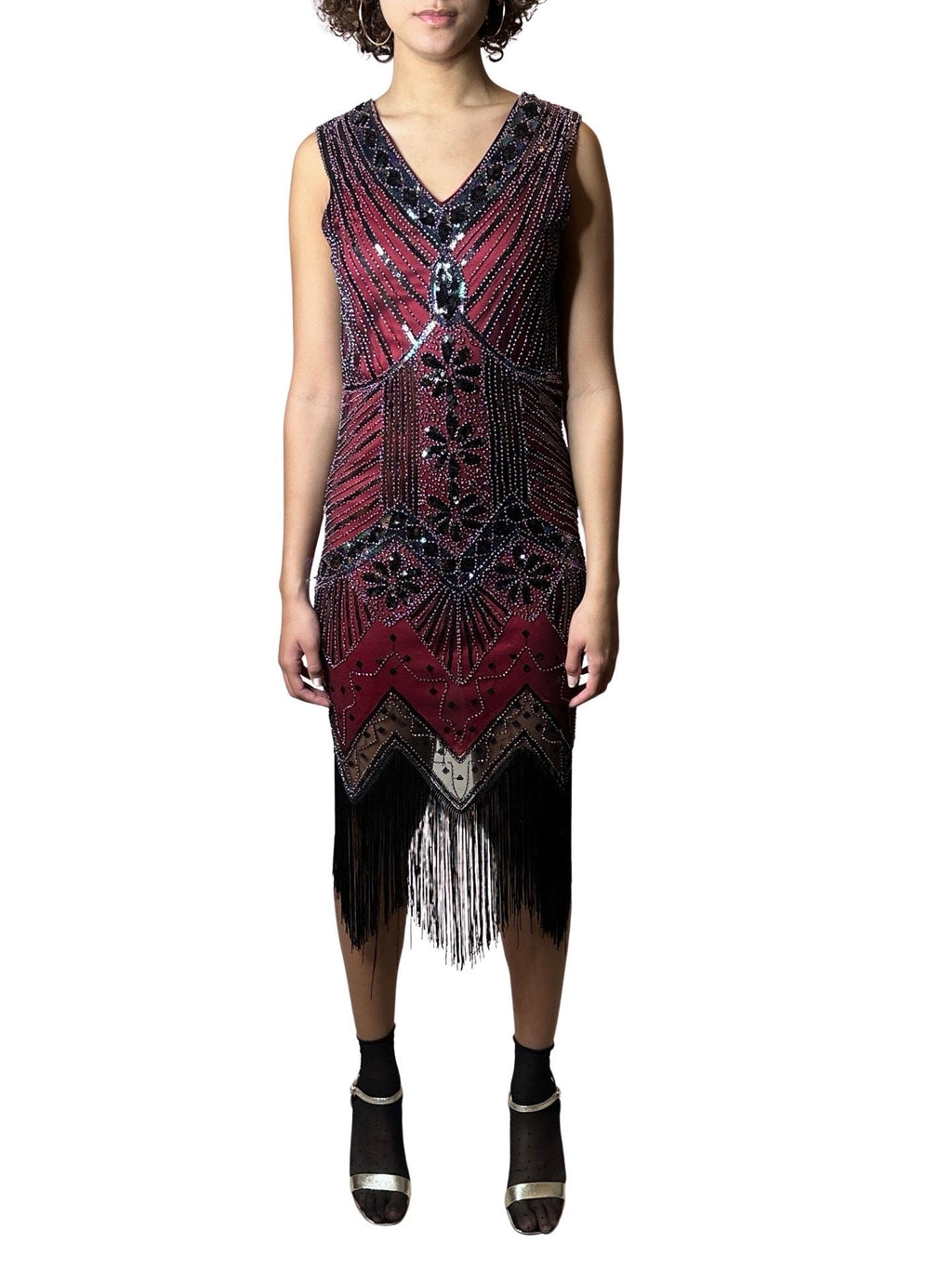 Original Vintage 1980's Black / Red Sequinned Dress UK 8 - 10