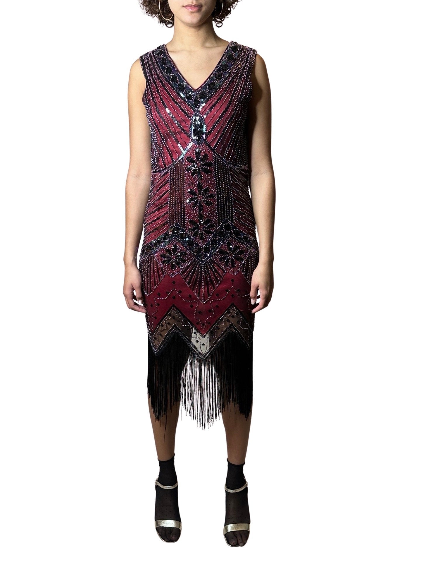 Original Vintage 1980's Black / Red Sequinned Dress UK 8 - 10