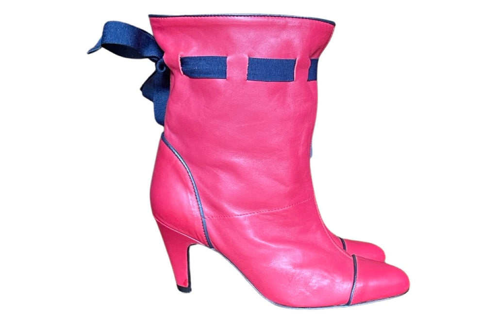 Preloved Red & Navy Leather Boots by Ravel UK 4
