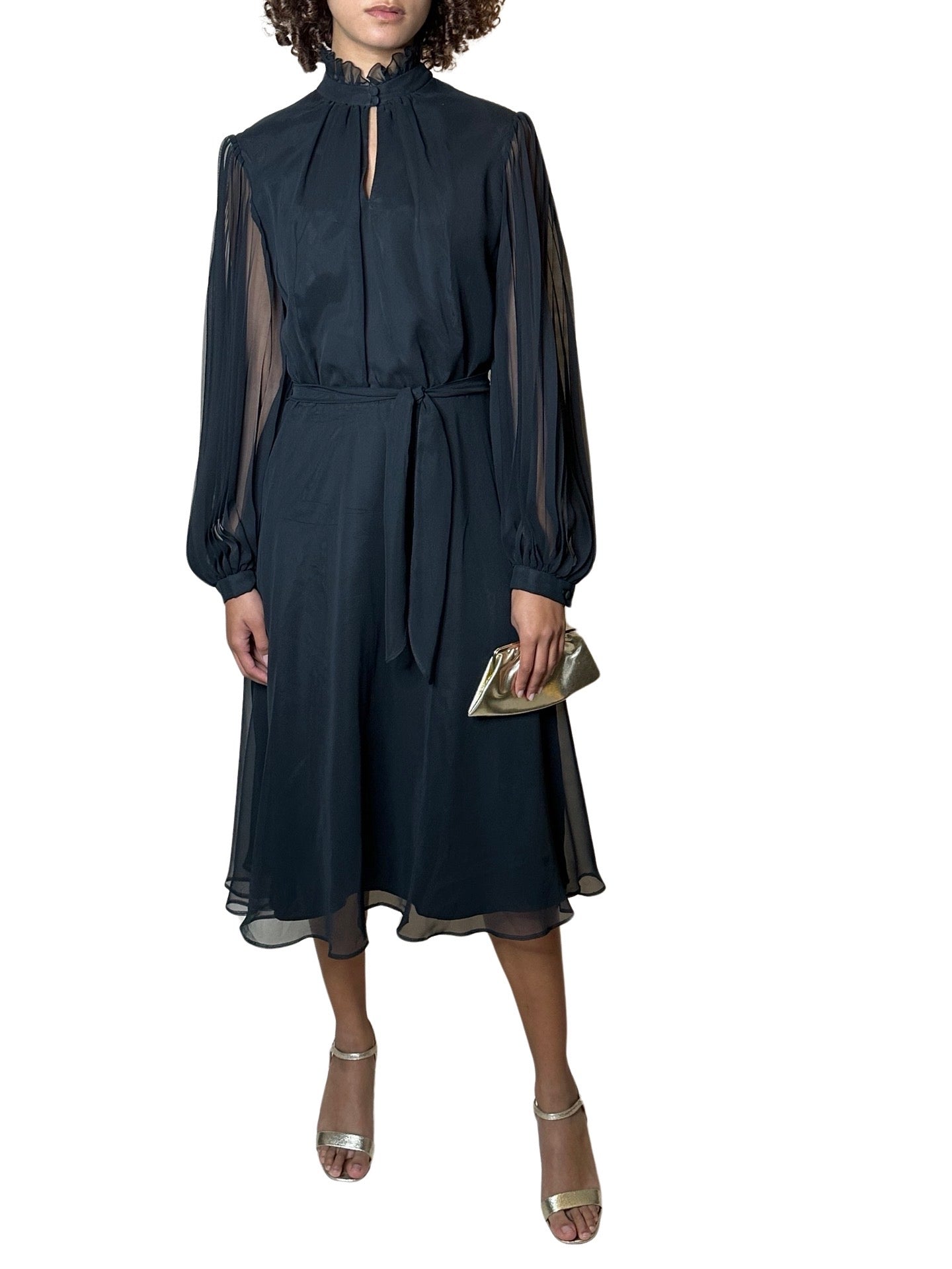 Stunning Original 1970's Vintage Black Peekaboo Dress UK 12 - 14