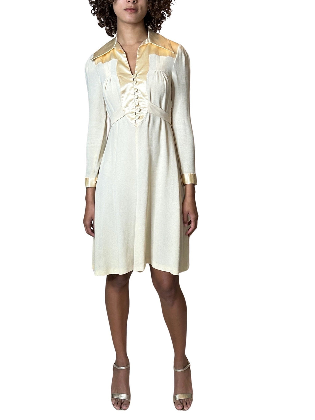 1970'S Gorgeous Vintage Cream Moss Crepe Wedding Dress Uk 8 - 12