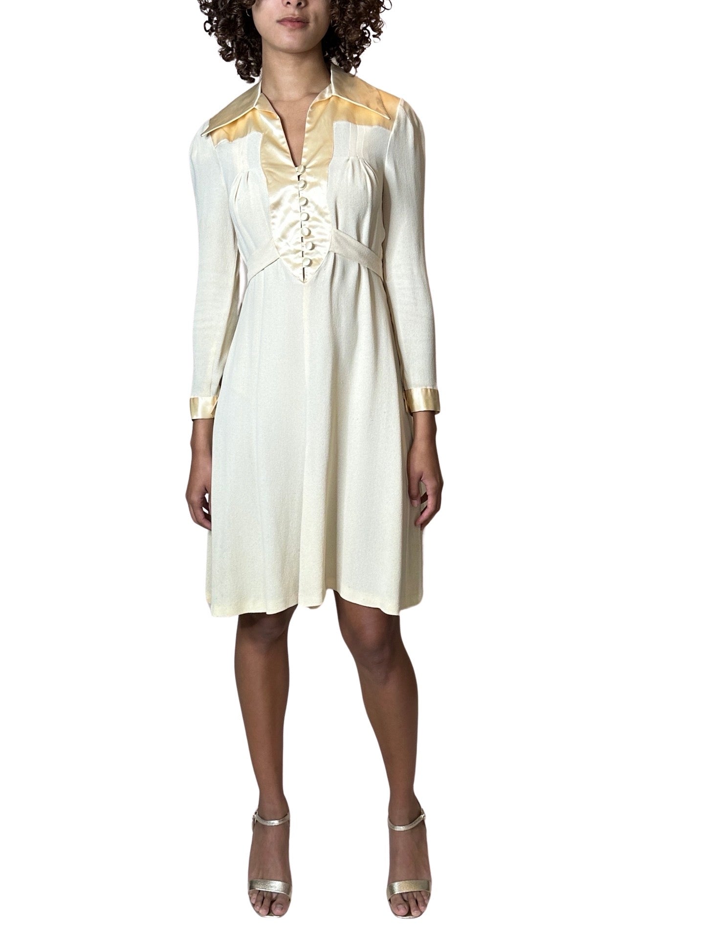 1970'S Gorgeous Vintage Cream Moss Crepe Wedding Dress Uk 8 - 12