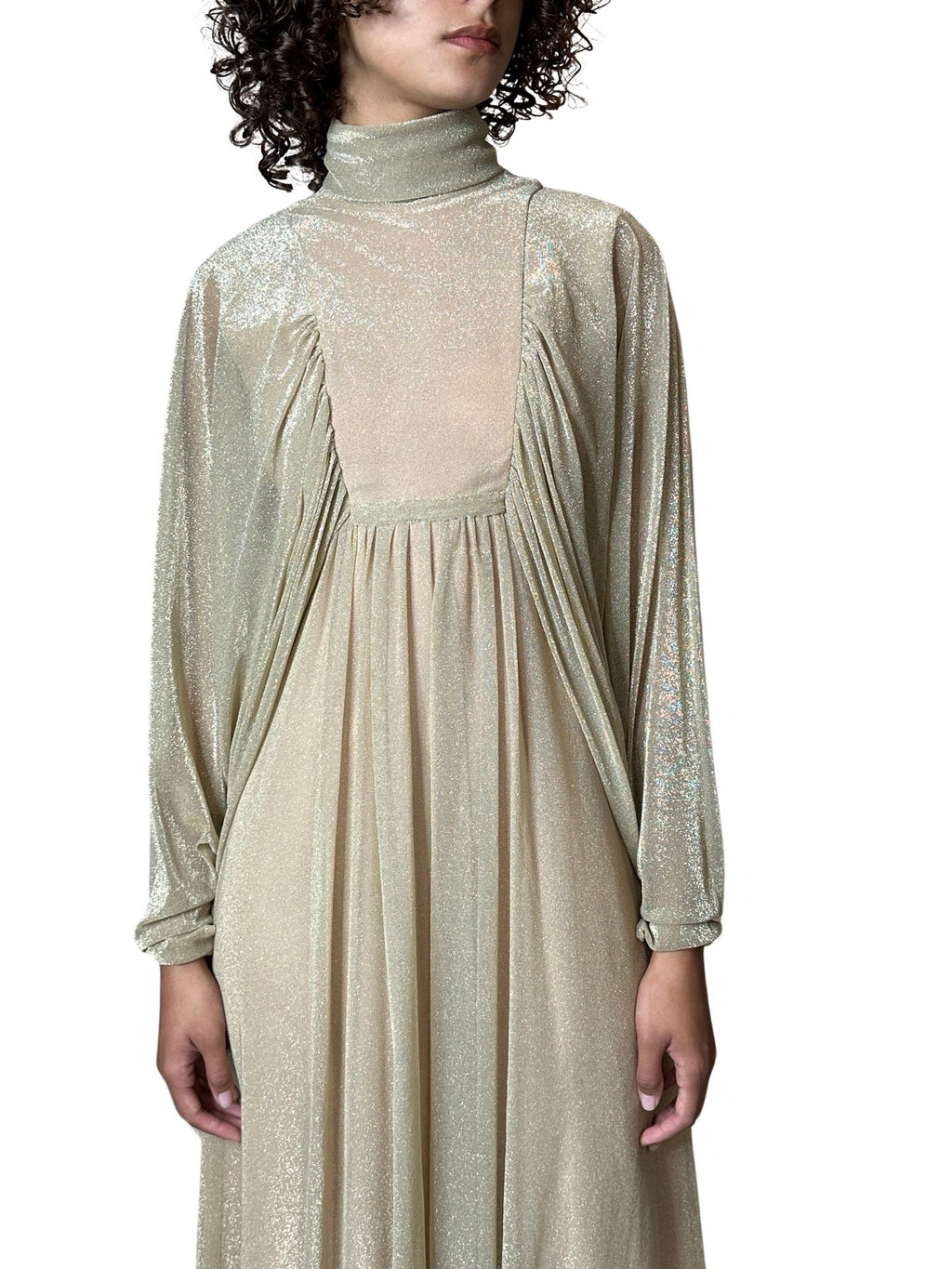 1970's Original Vintage Gold Goddess Maxi Dress UK 8 - 12