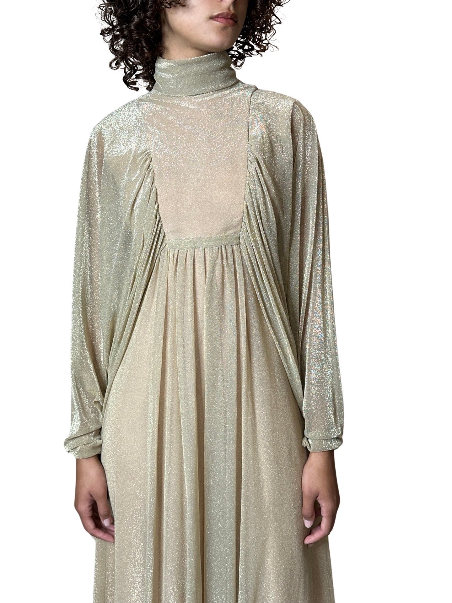 1970's Original Vintage Gold Goddess Maxi Dress UK 8 - 12