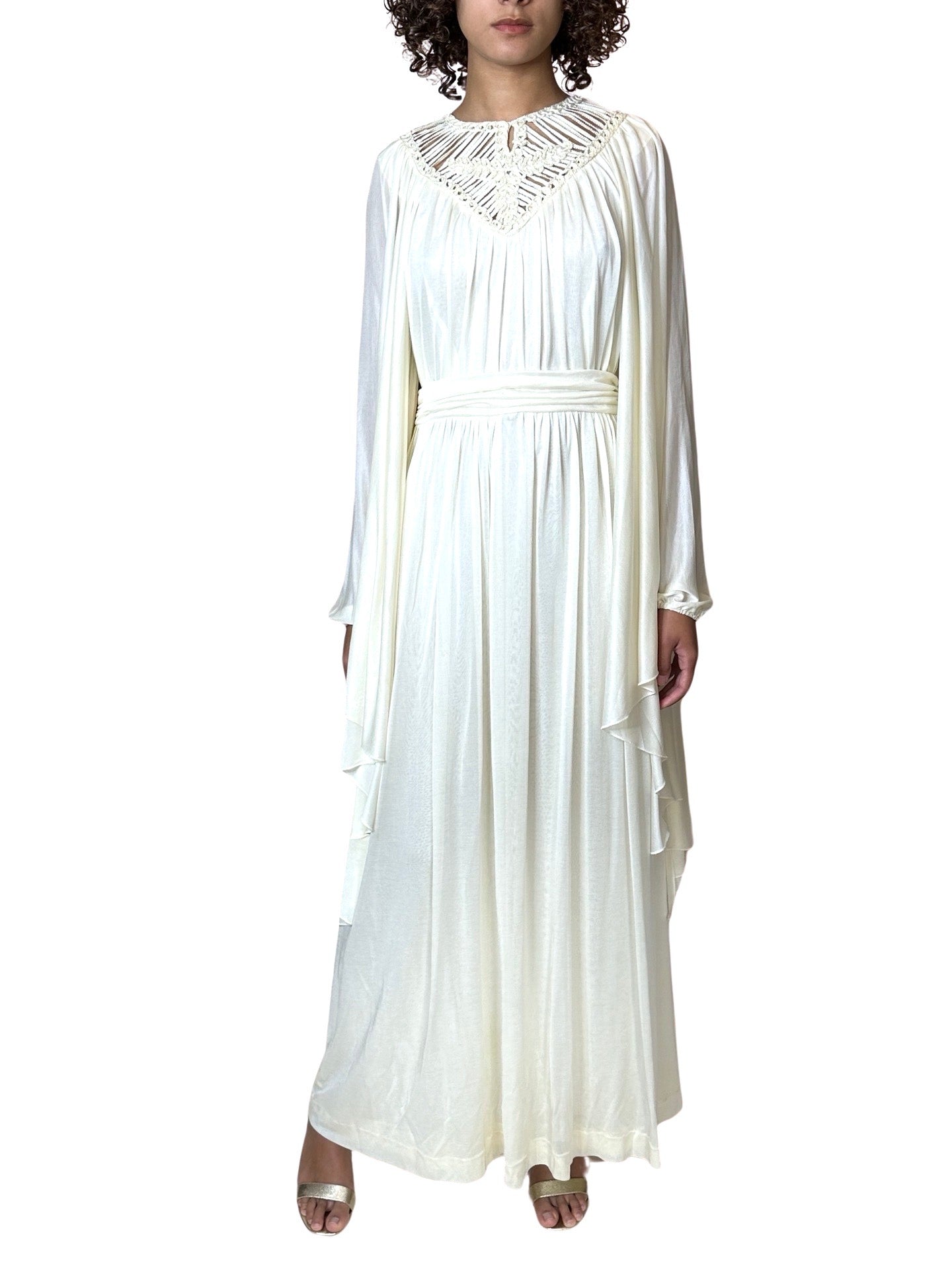 1970's Stunning Vintage Cream Goddess Wedding Dress UK 8 - 14