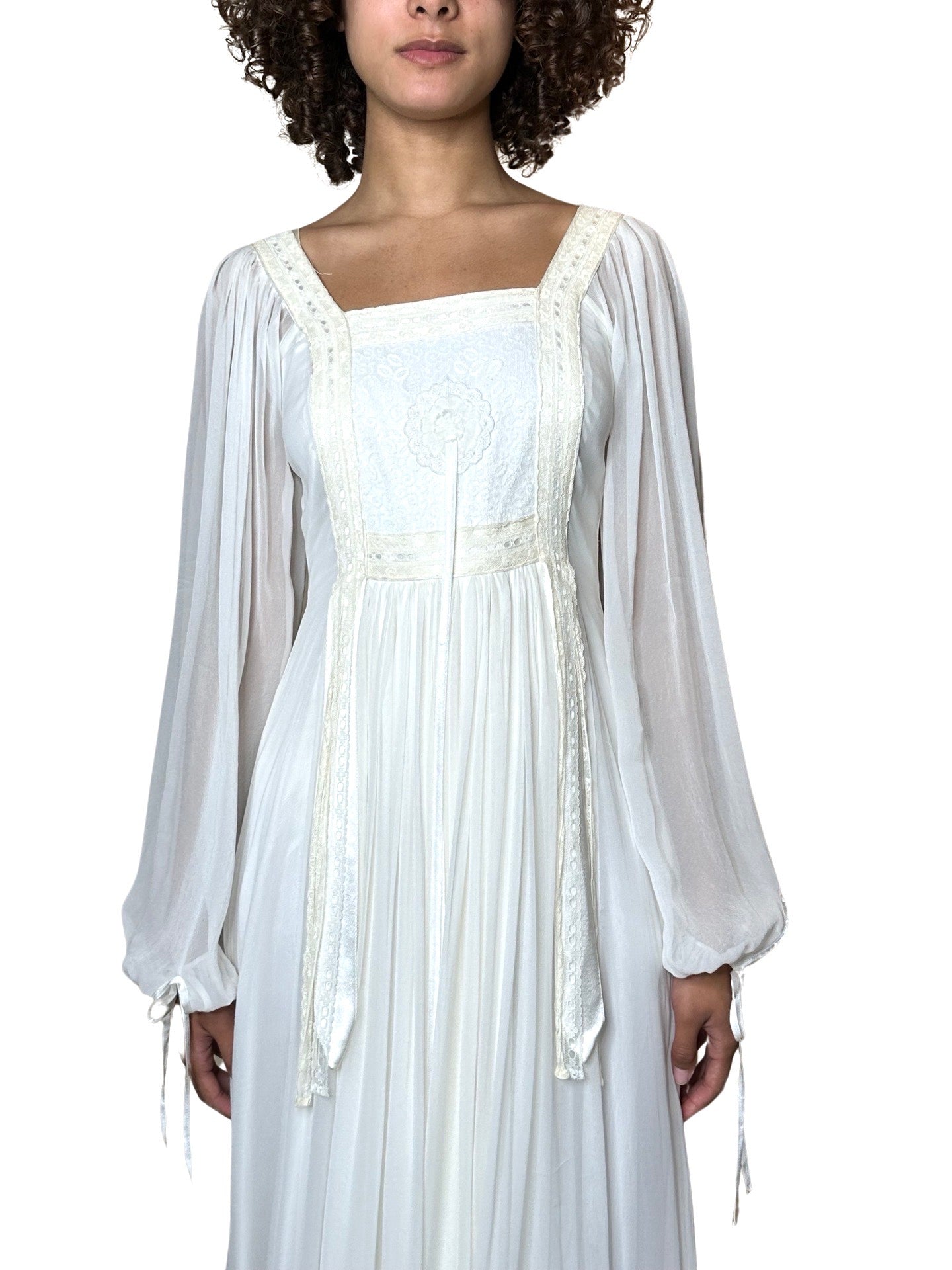 1970's Incredible Vintage White / Cream Silk Lace Wedding Dress UK 8 - 10