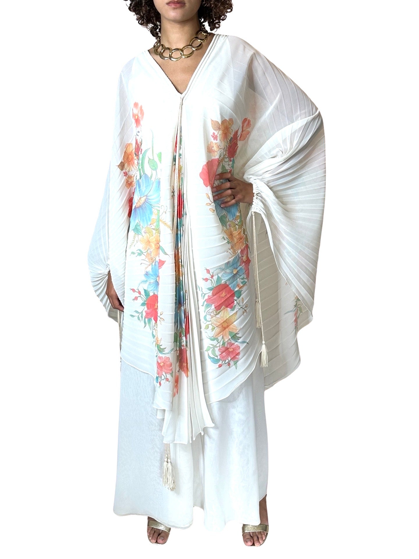 1970's Sensational Vintage Cream Floral Pleated Wedding Dress UK 8 - 14