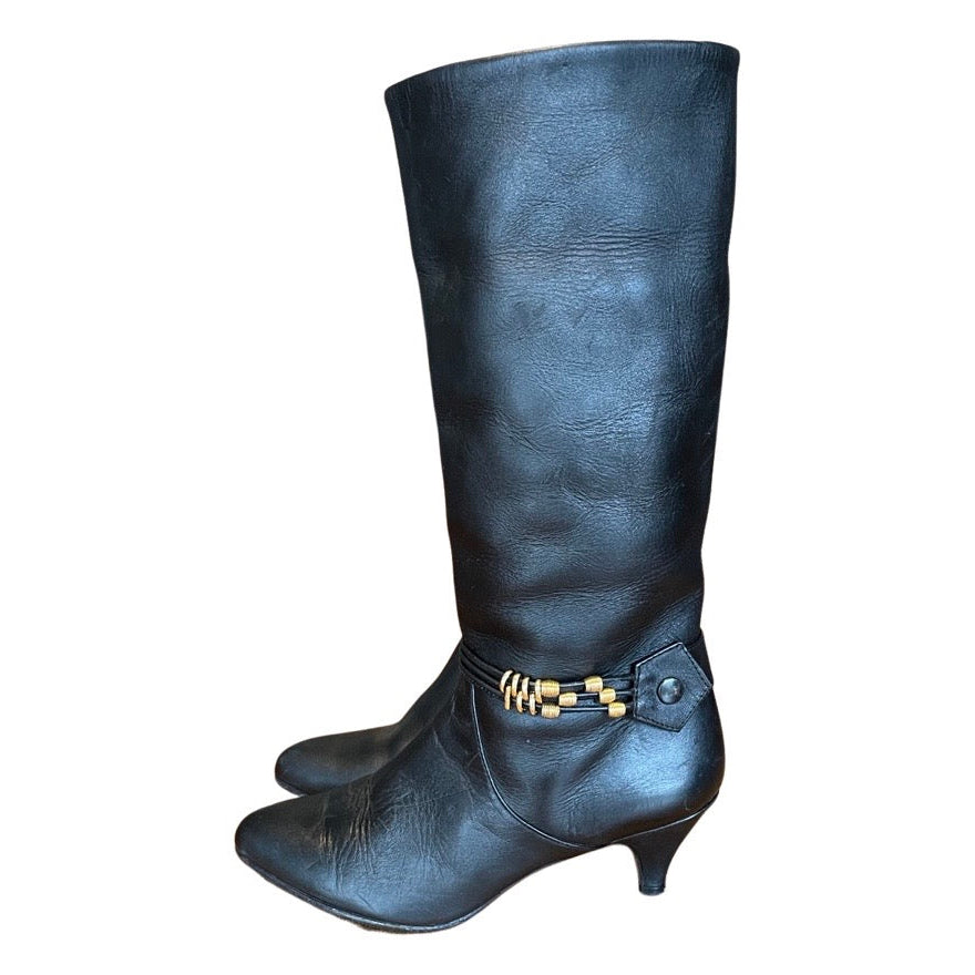 Original Vintage 1980's Black Leather Boots UK 5.5