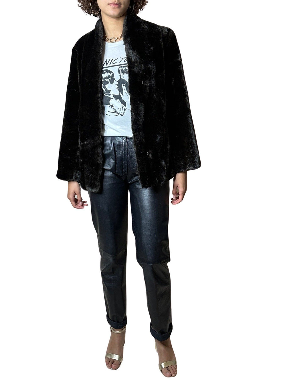 Original Vintage 1970's Dark Brown Faux Fur Coat UK 8 - 12