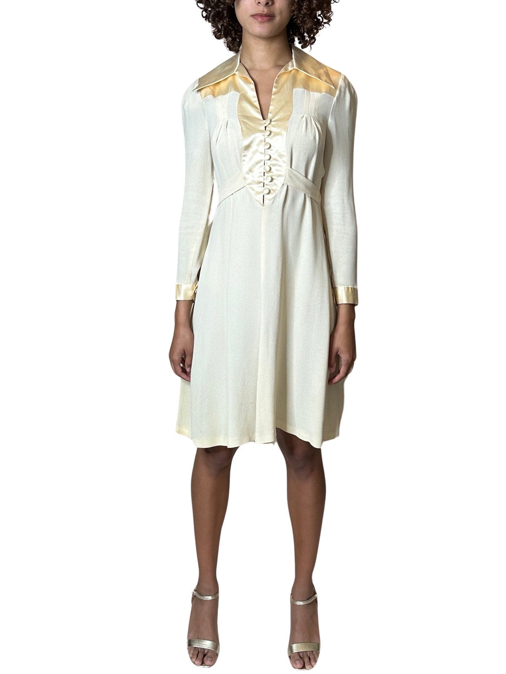 1970'S Gorgeous Vintage Cream Moss Crepe Wedding Dress Uk 8 - 12