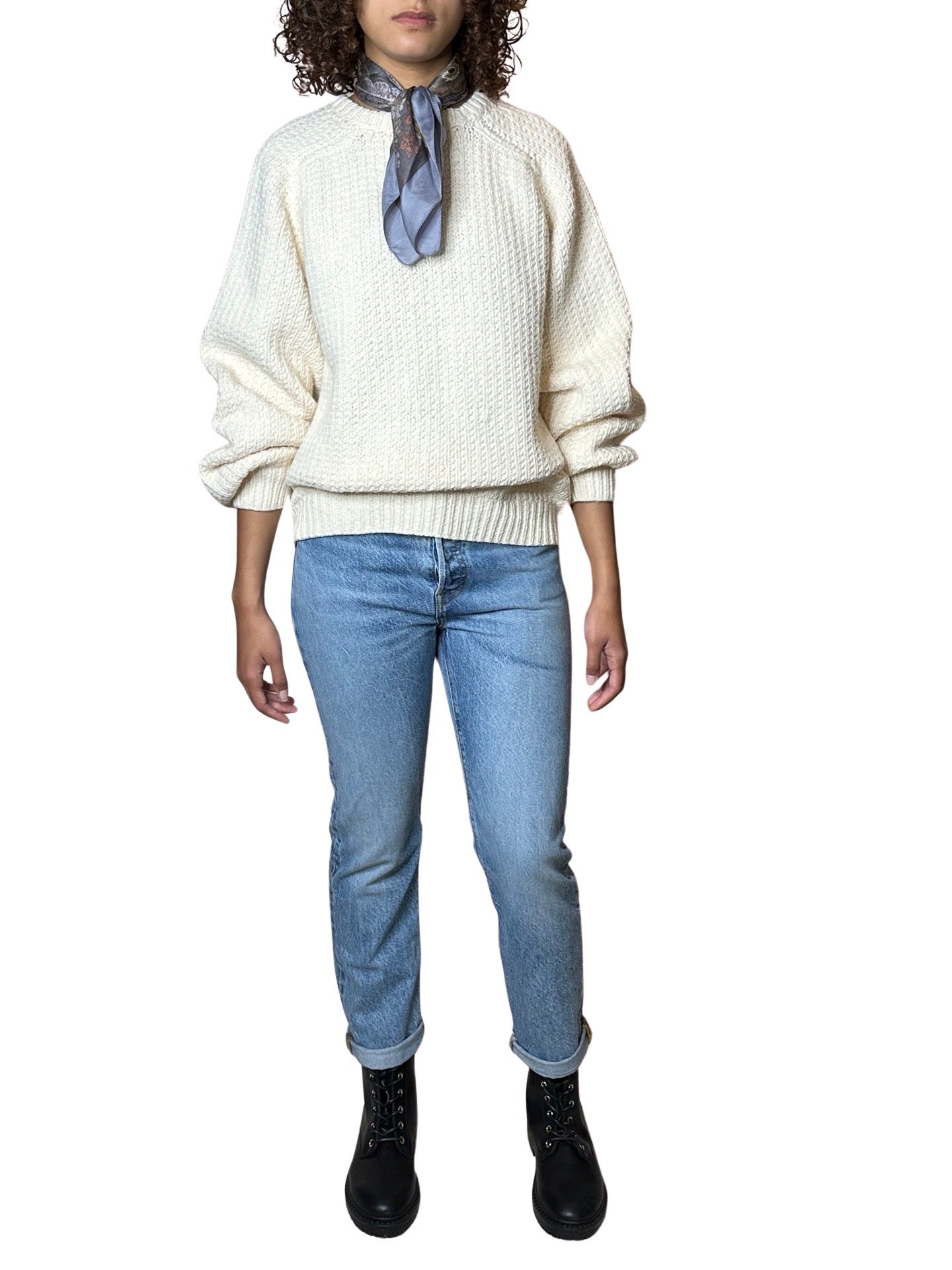 Preloved Chunky Knit Wool Mix Cream Jumper UK 8 - 14