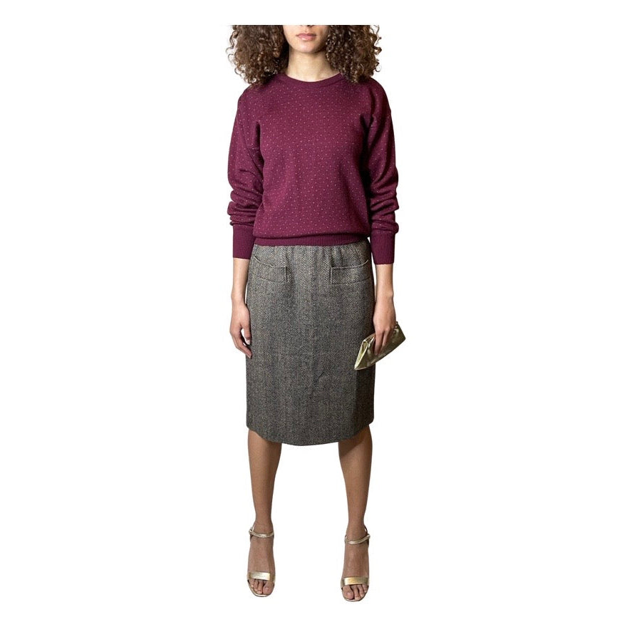 ORIGINAL VINTAGE SAINT LAURENT TWEED WOOL SKIRT UK 10 - 12