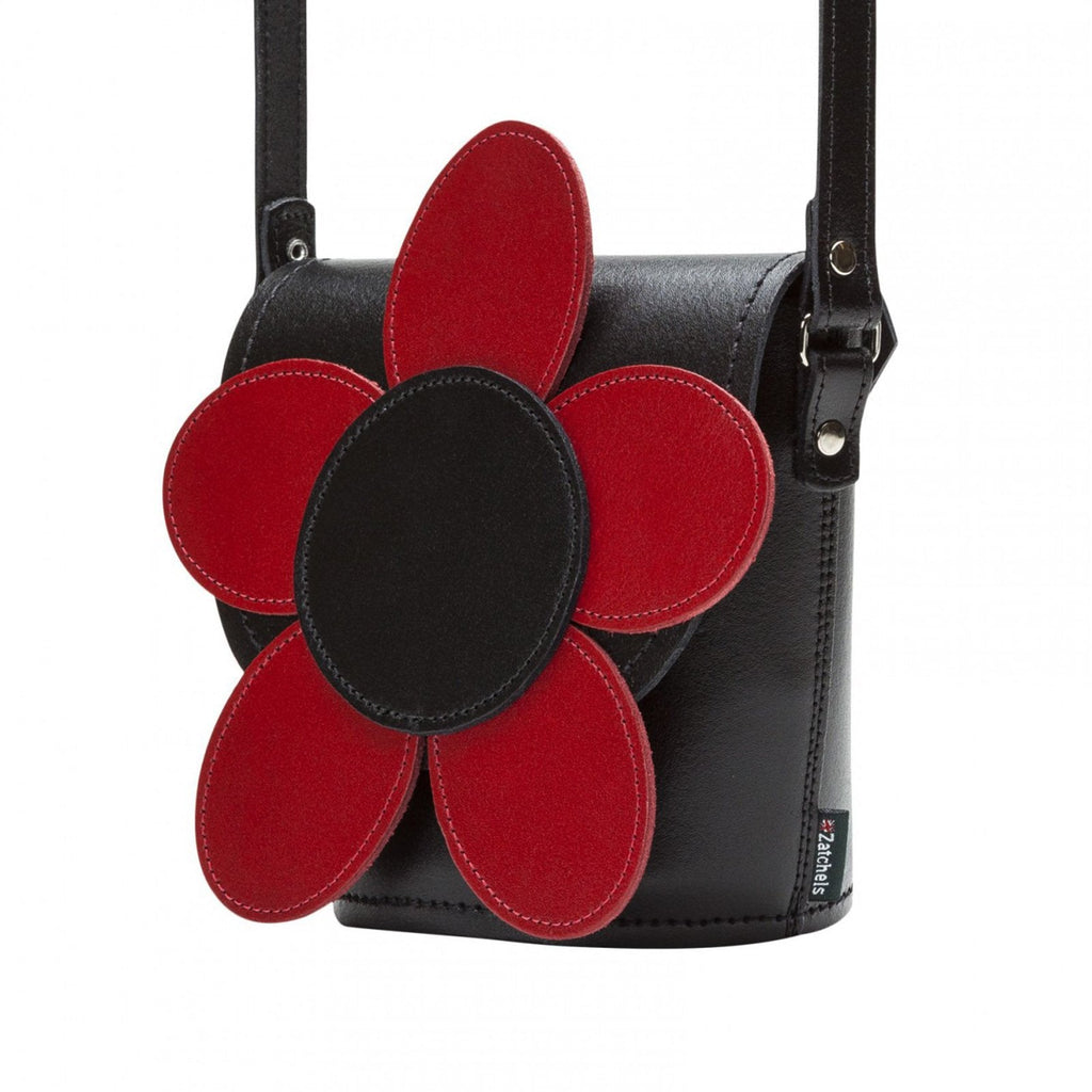 Handmade Leather Daisy Barrel Bag - Poppy - Red