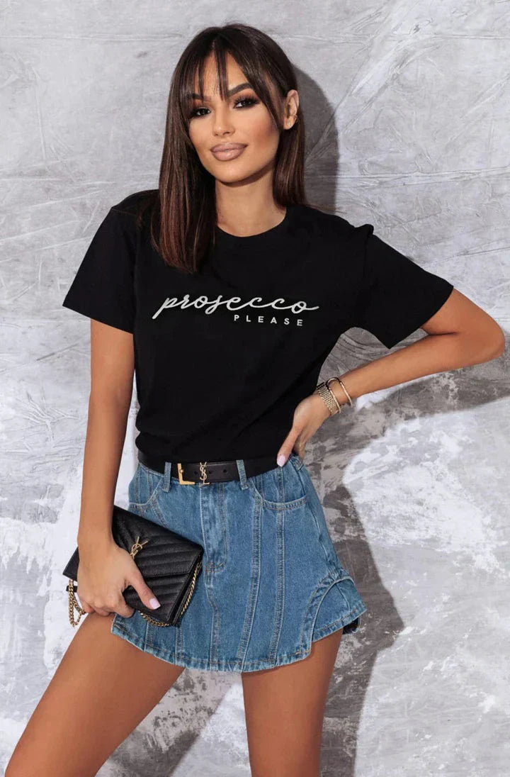 'PROSECCO PLEASE' GRAPHIC PRINTED T. SHIRT TOP
