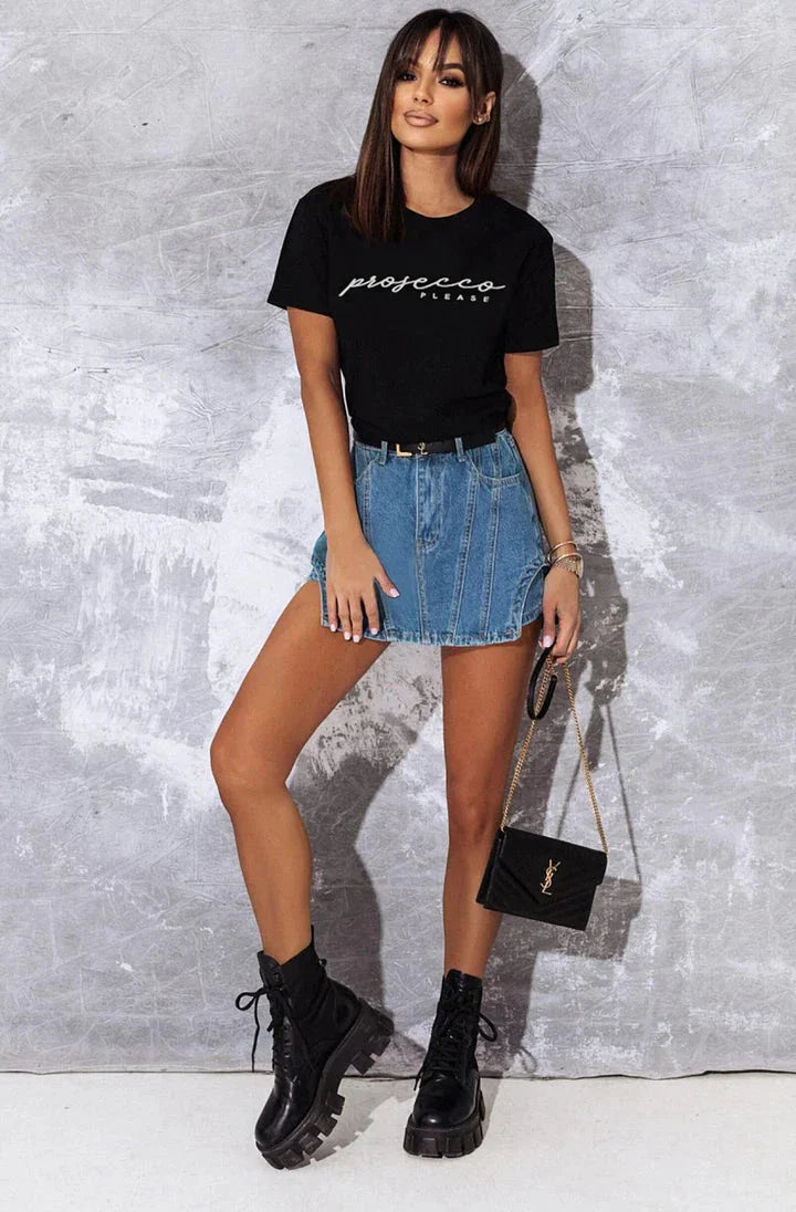 'PROSECCO PLEASE' GRAPHIC PRINTED T. SHIRT TOP