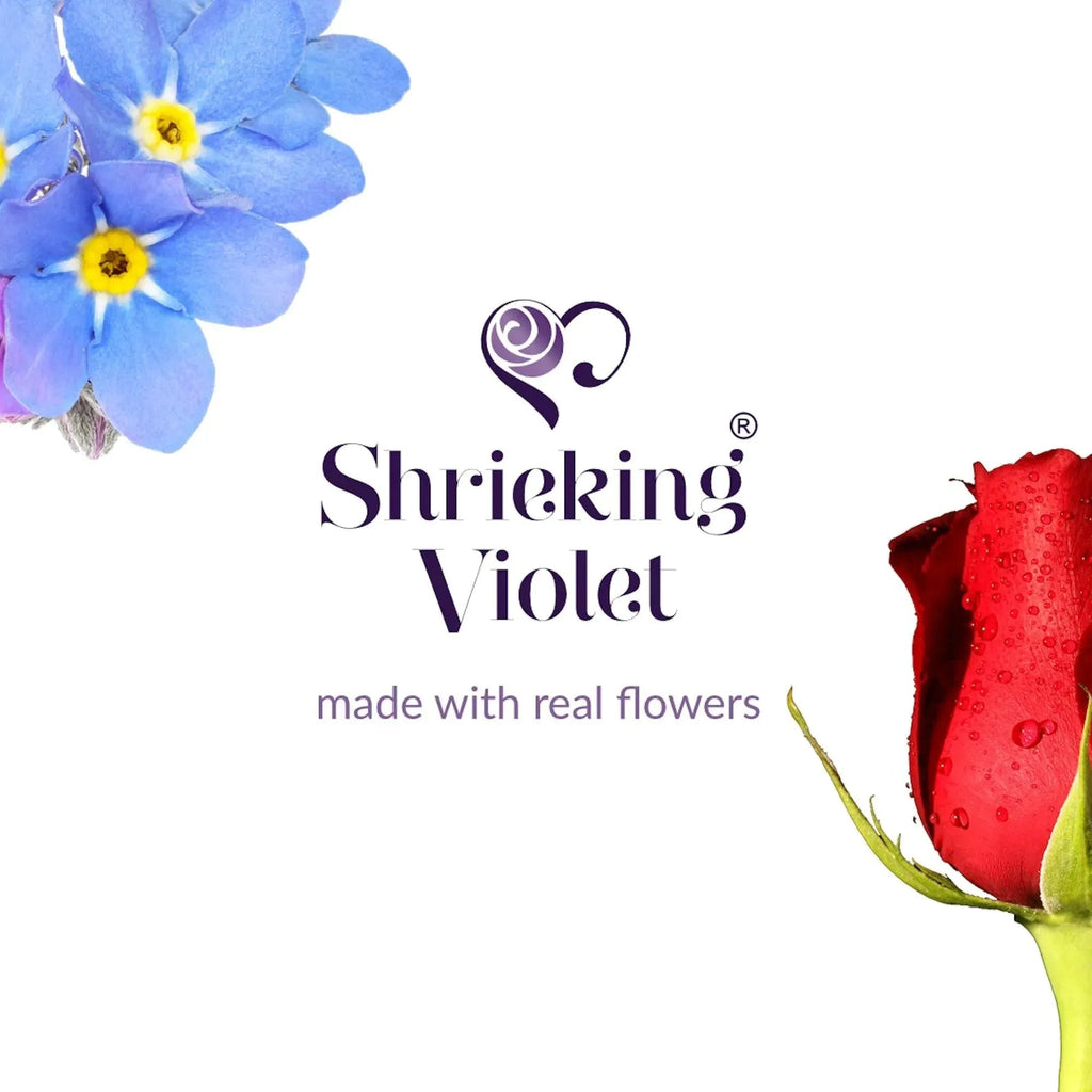 Sterling silver round pendant with real flowers by Shrieking Violet®