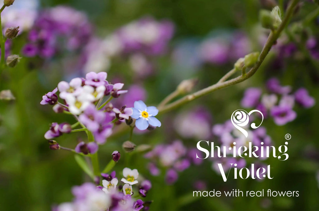 Sterling silver round pendant with real flowers by Shrieking Violet®