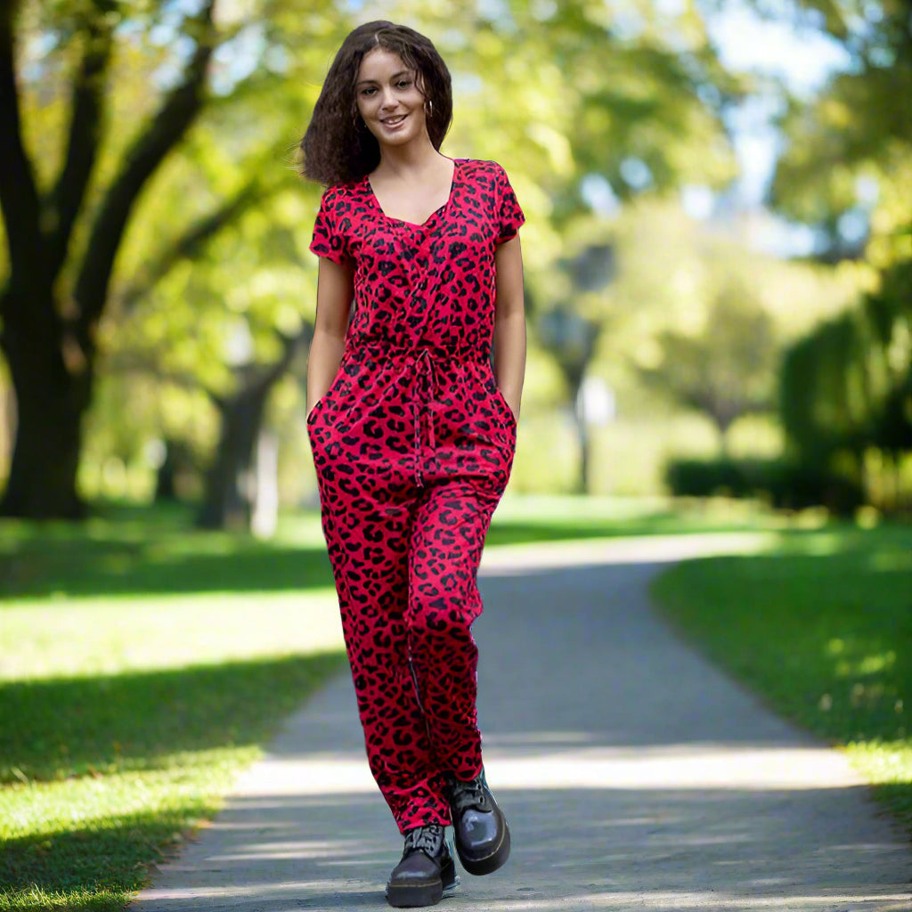 The Breastfeeding Jumpsuit - Red Leopard