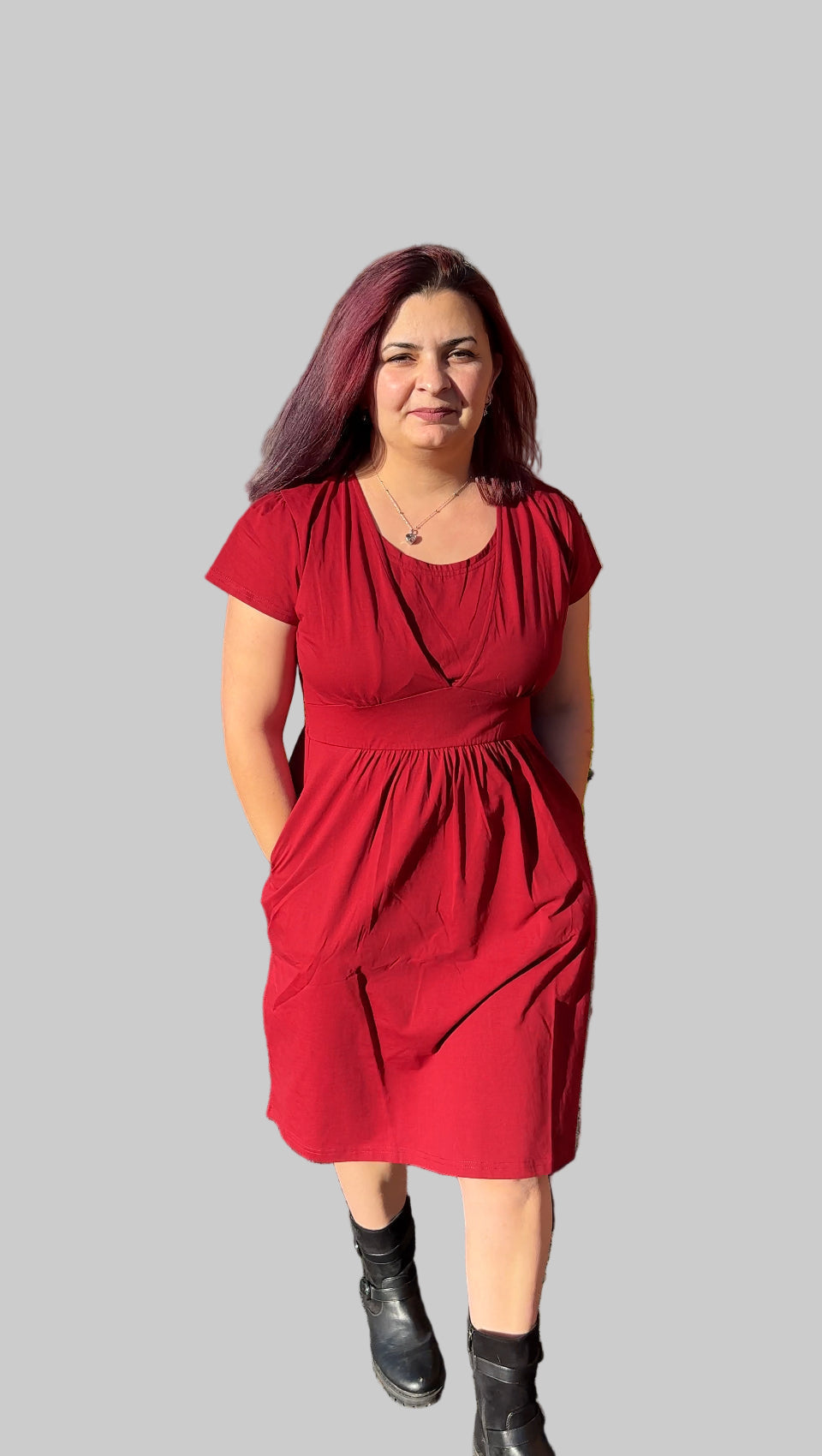 Burgundy Red Cotton Breastfeeding Dress