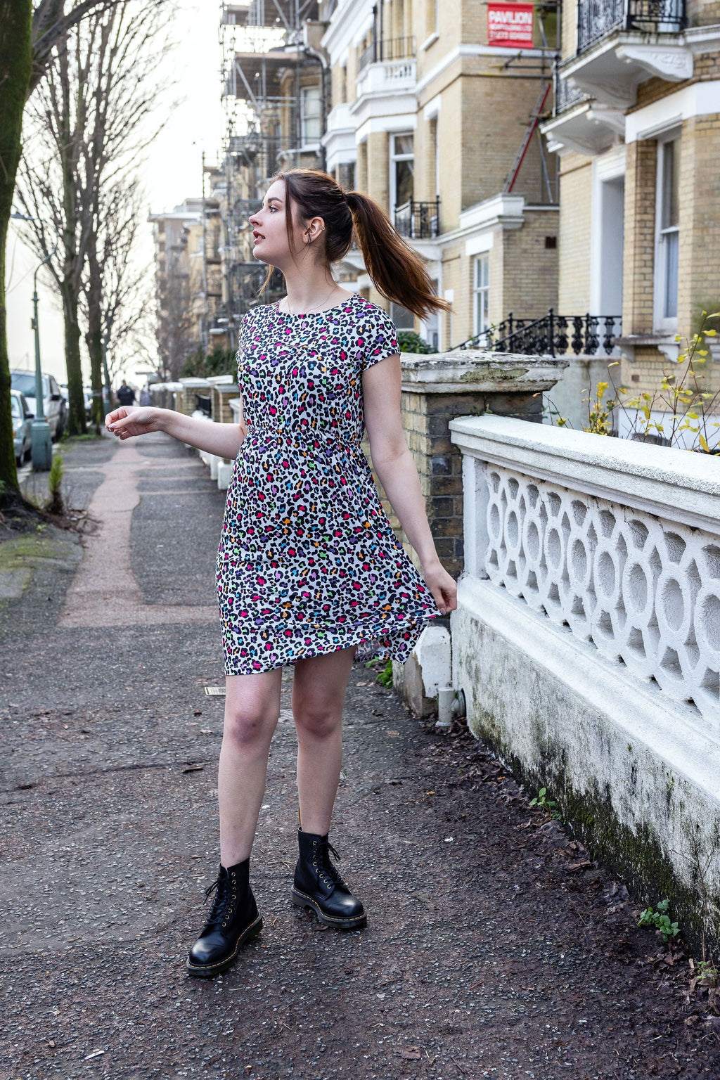 The Knee Length Breastfeeding Dress - Ruby Rainbow Leopard