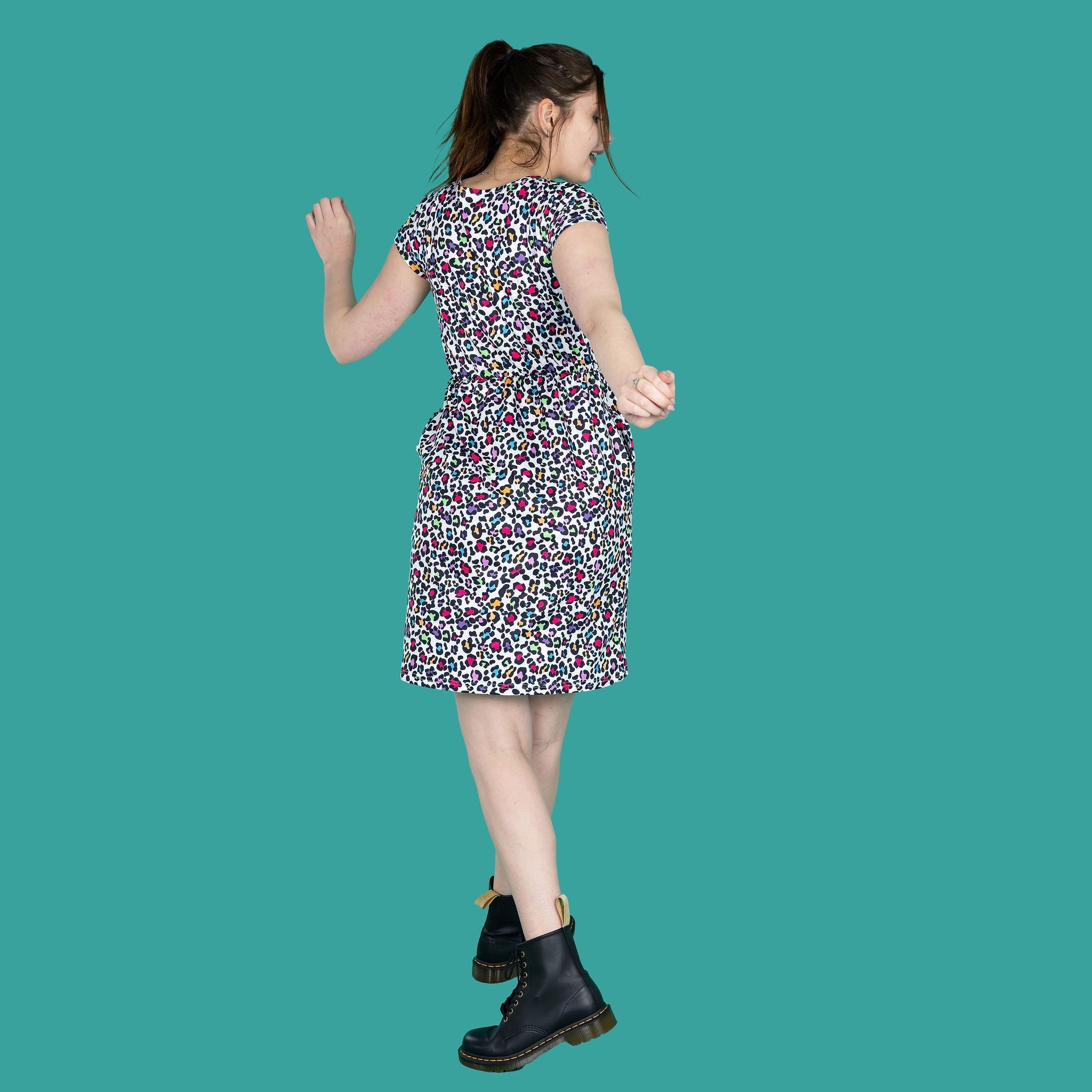 The Knee Length Breastfeeding Dress - Ruby Rainbow Leopard